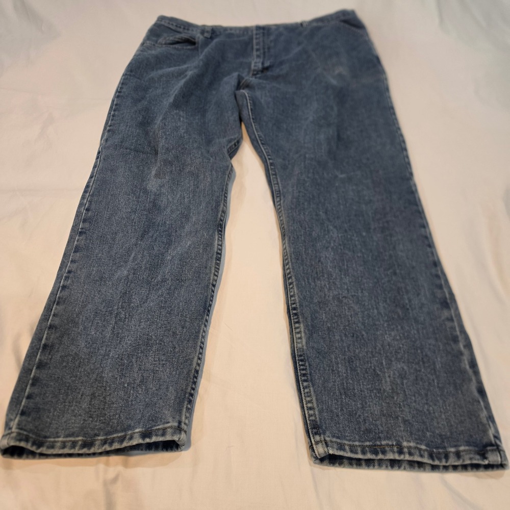 Wrangler Denim Jeans Mens 42x30 Blue Excellent Straight Leg Classic Workwear